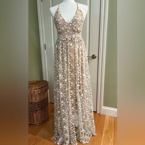 Altar'd State Floral Lace Maxi Dress - Cream and White
